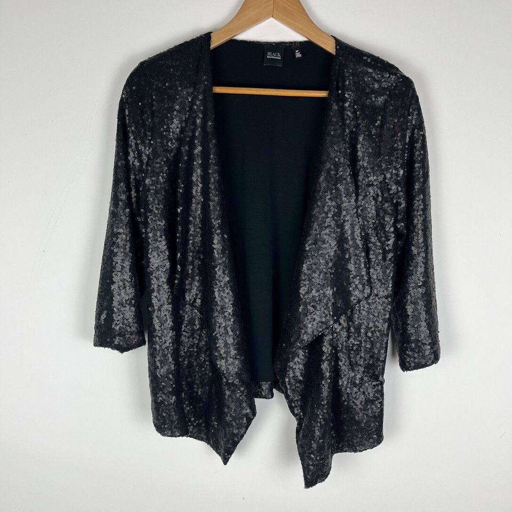 saks fifth avenue Sequin Blazer Black 3/4 Sleeve Small